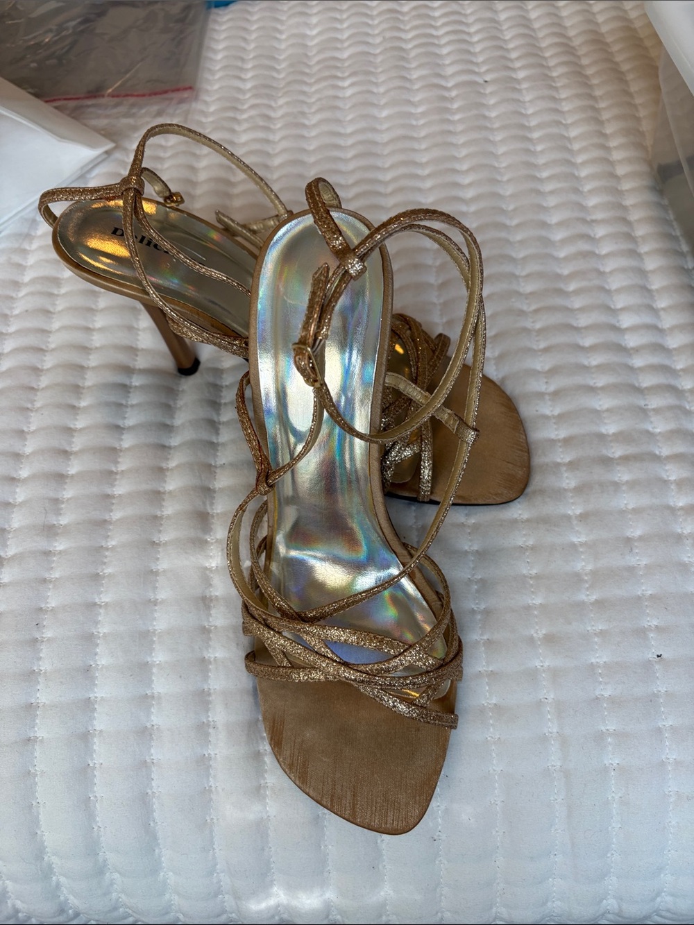 “Delicious” Women's Gold Strappy High Heel Sandals